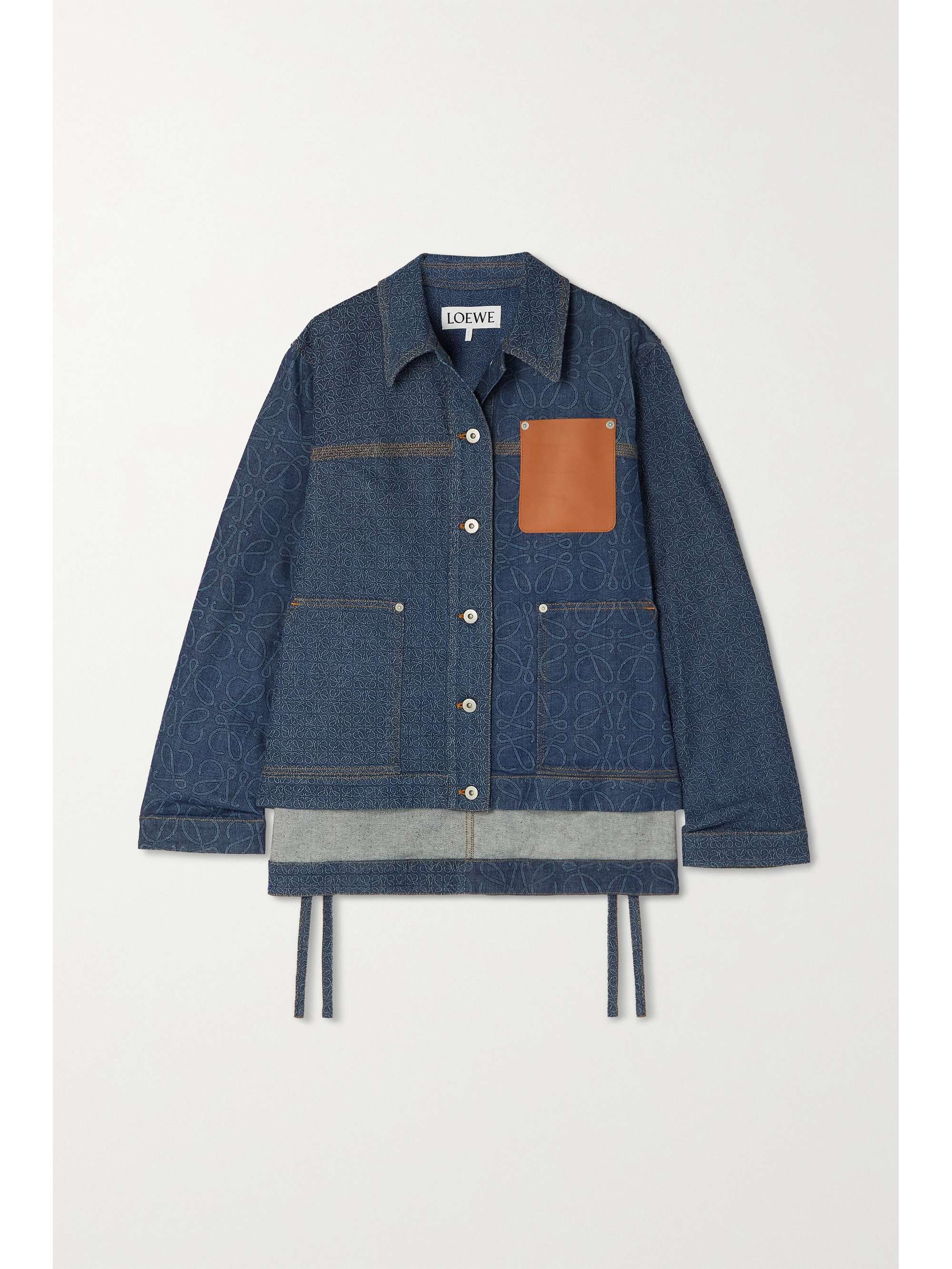 Loewe - Leather-Trimmed Denim-jacquard Jacket - Mid Denim - FR42 - Net A Porter