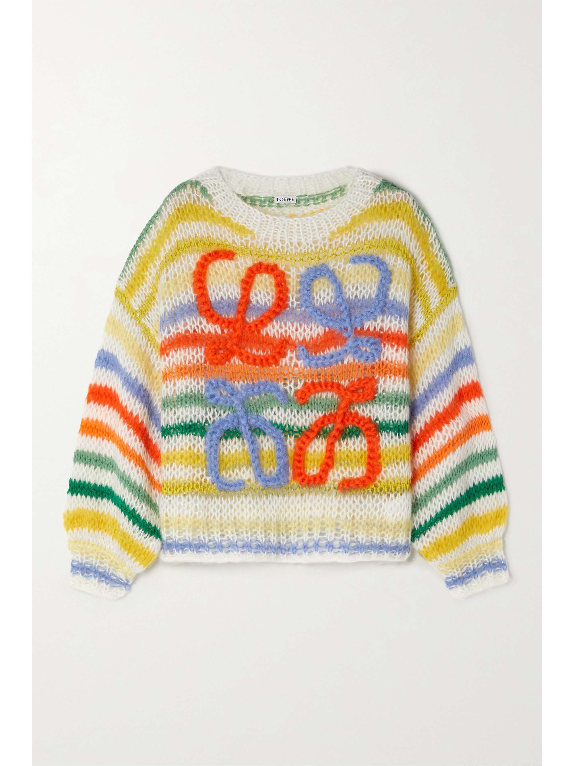 Loewe - Embroidered Striped Mohair-blend Sweater - White - Small - Net A Porter