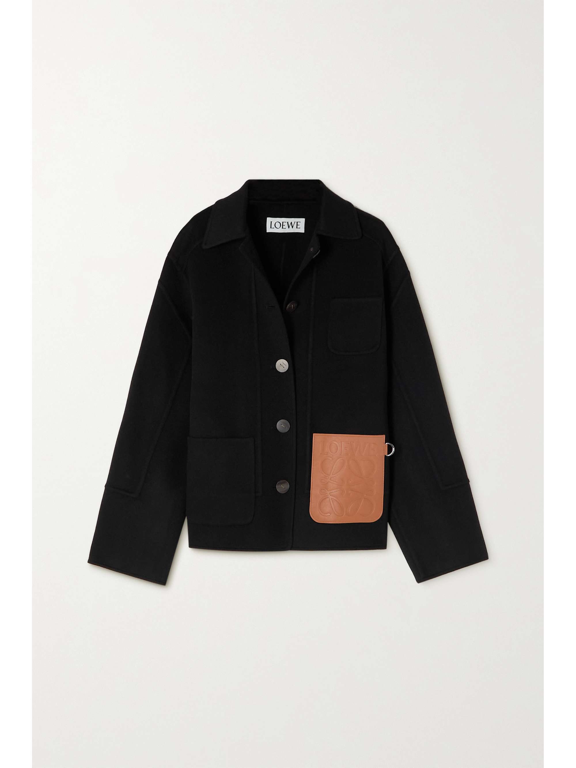 Leather-trimmed wool and cashmere-blend coat