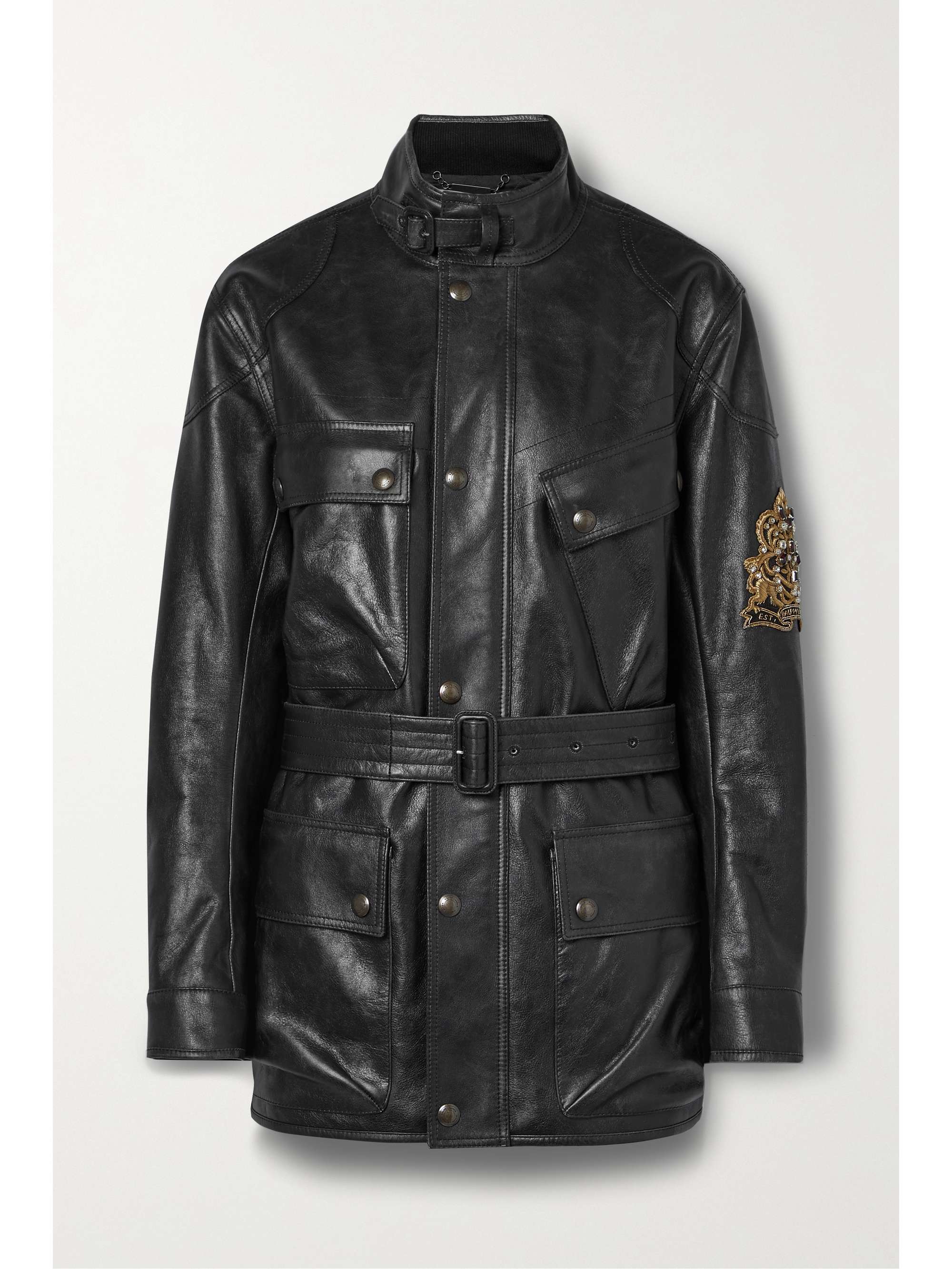 Black Cadena belted embellished leather 
