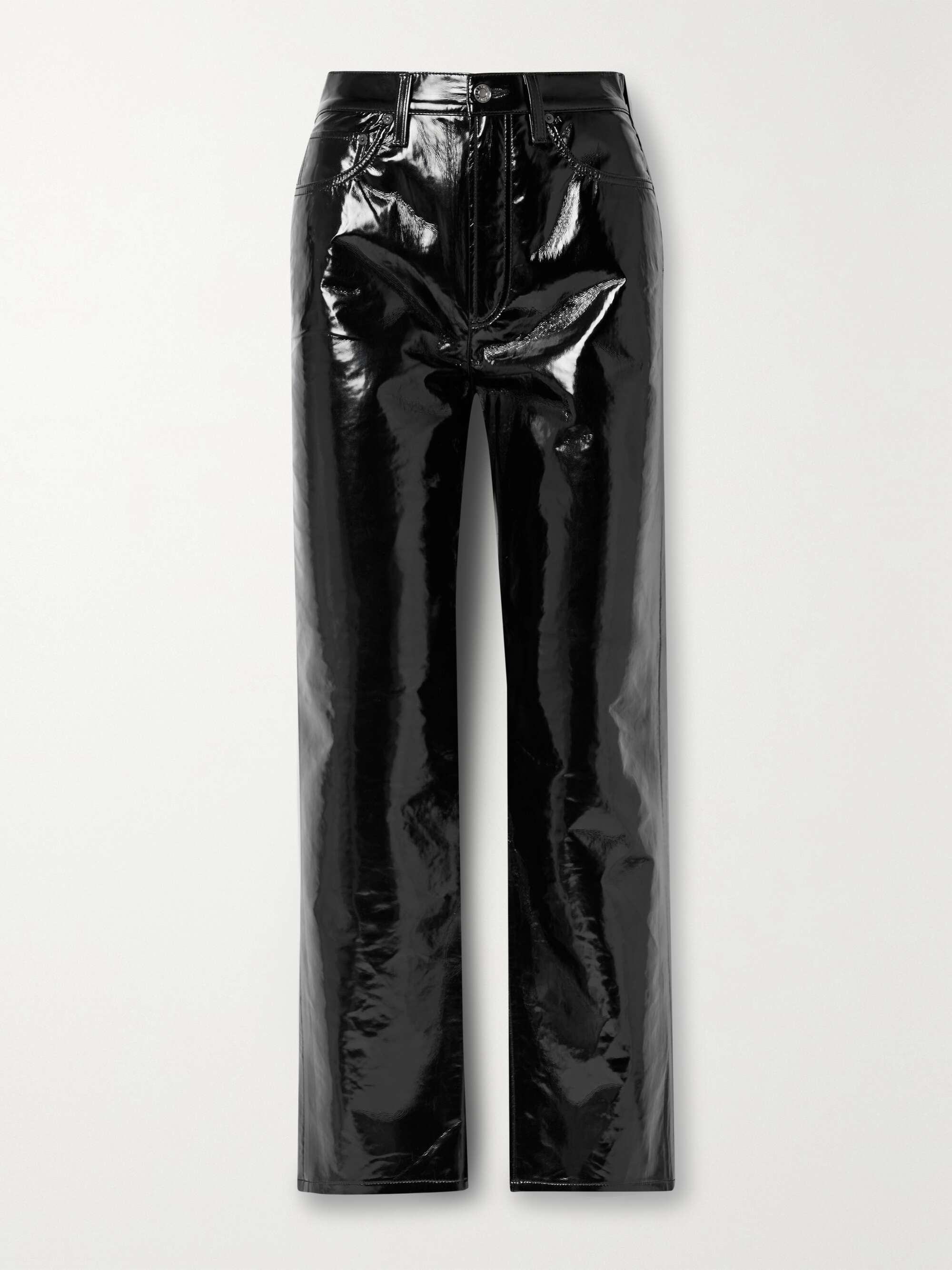black shiny leather pants