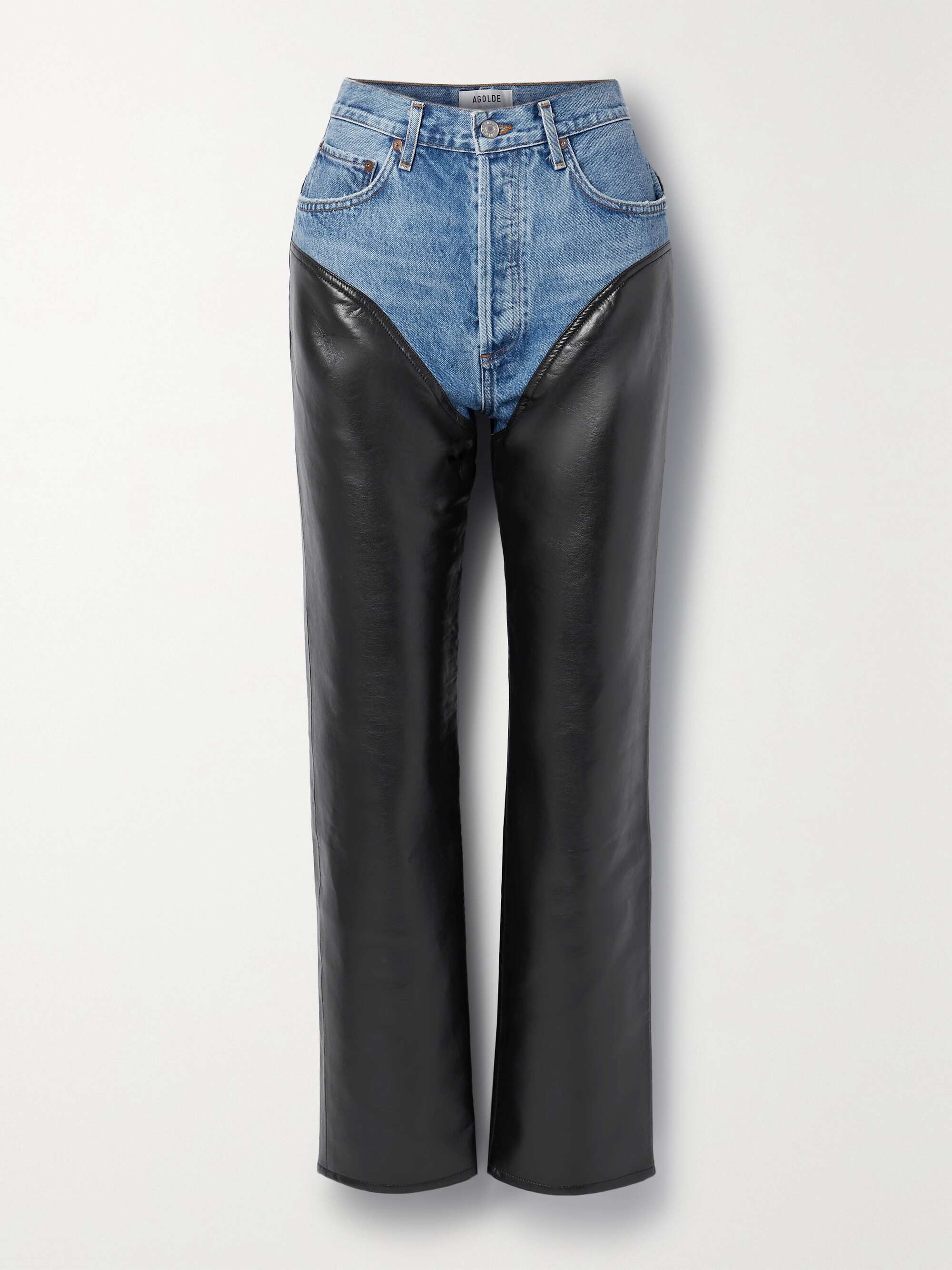 Vegan Leather Contour Skinny Jeans - Blue