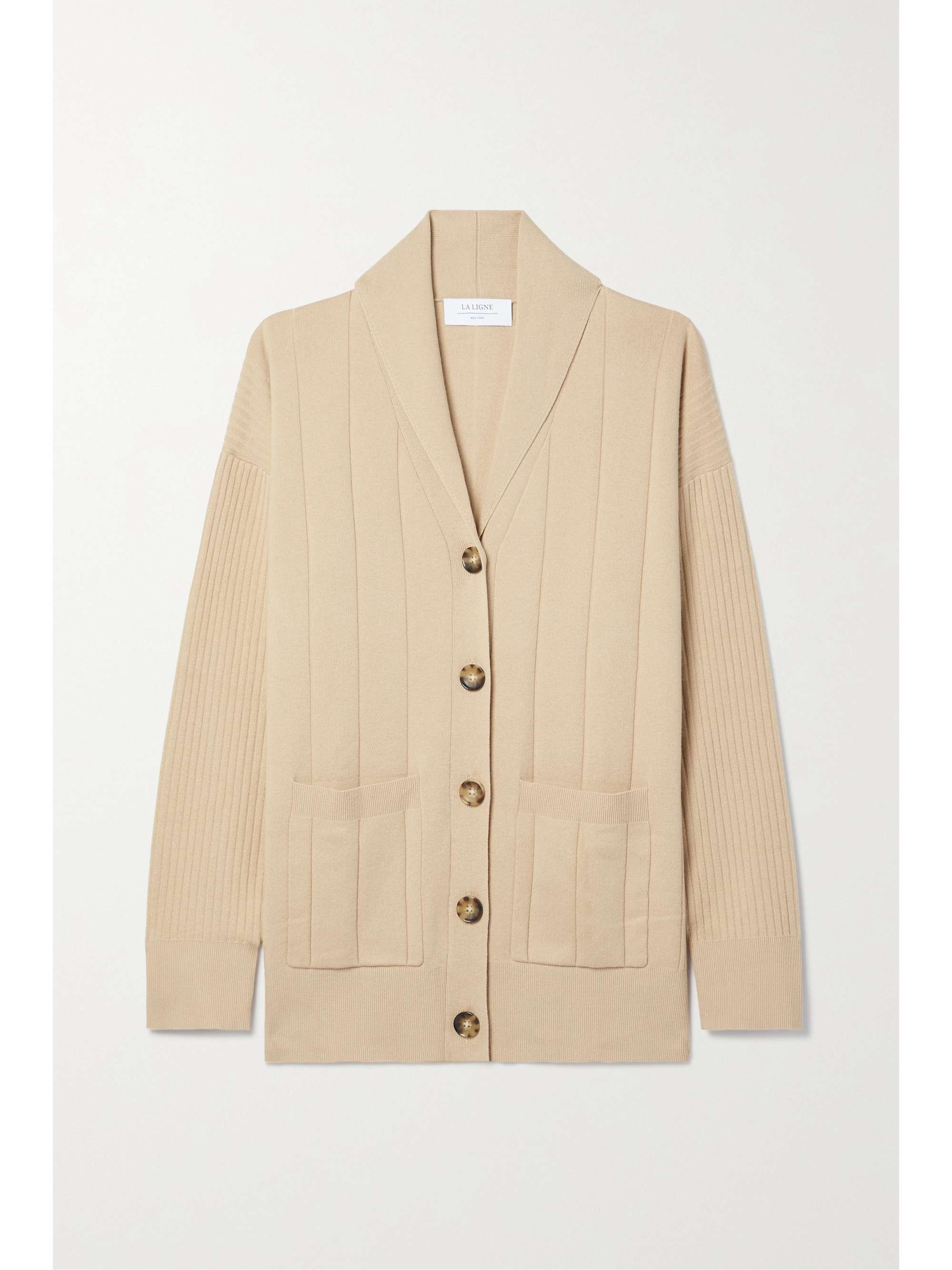 Beige Ribbed cotton and cashmere-blend 