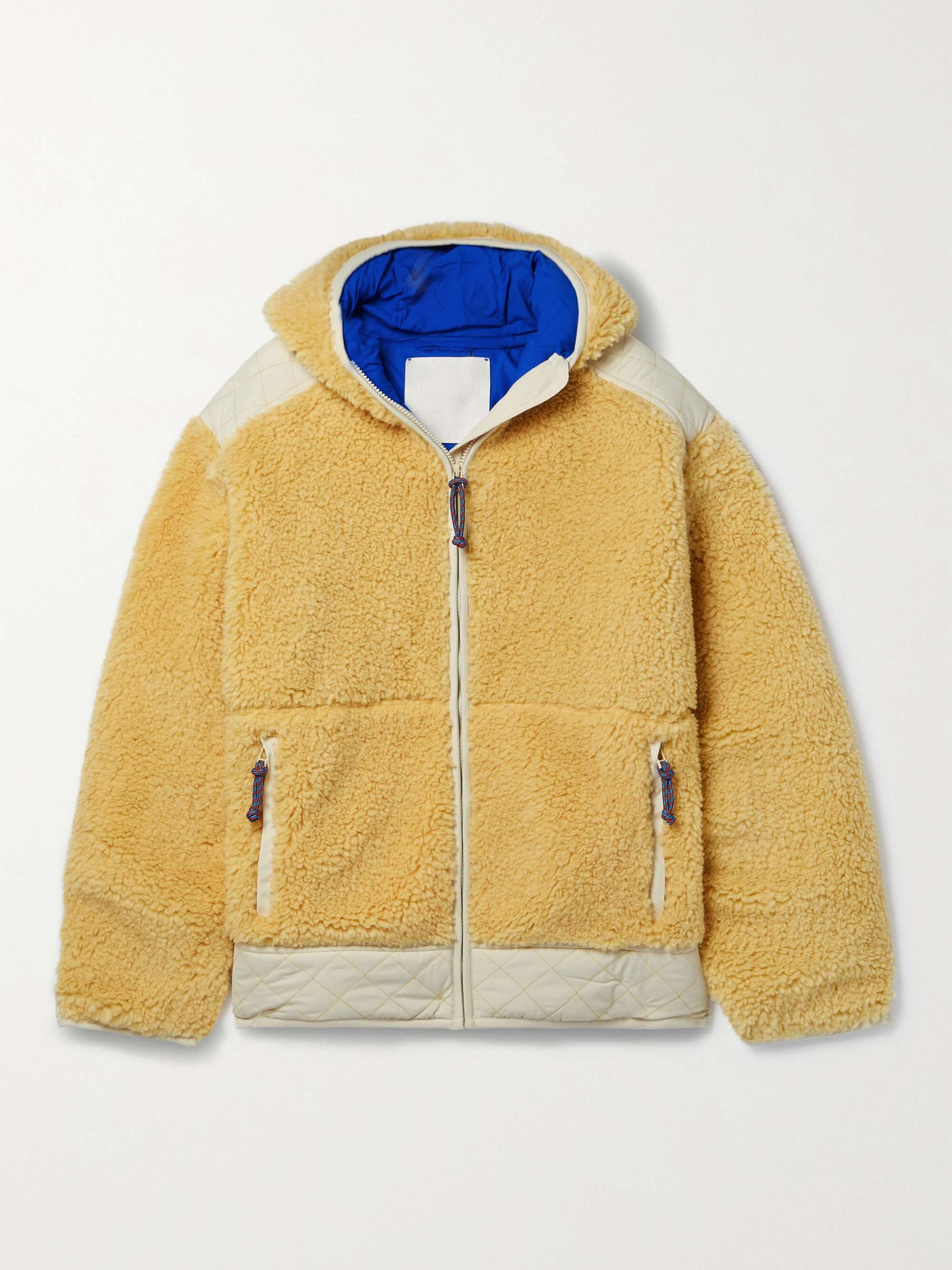 Hooded padded quilted shell-paneled fleece jacket