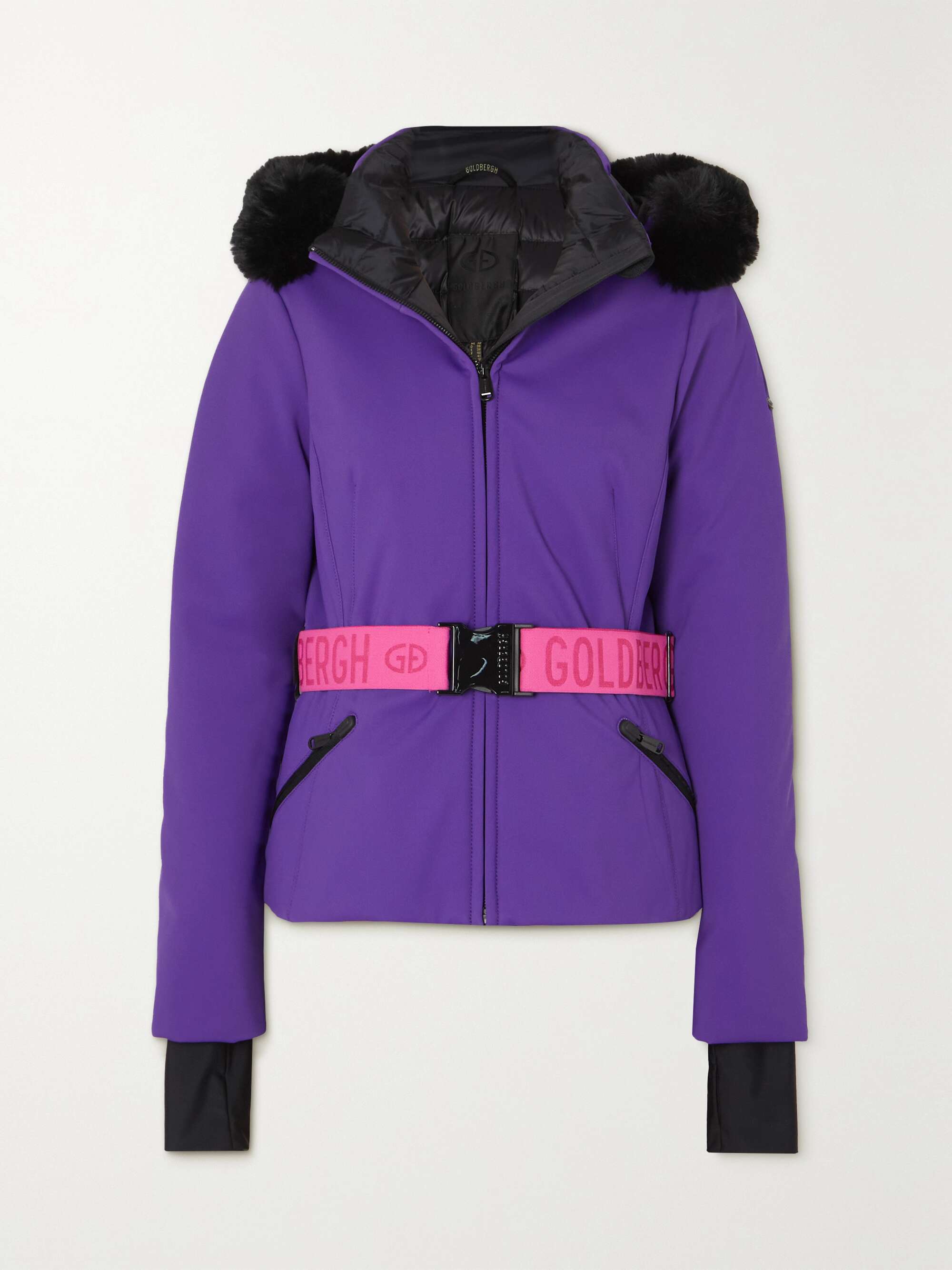 Purple Hida hooded belted faux fur 