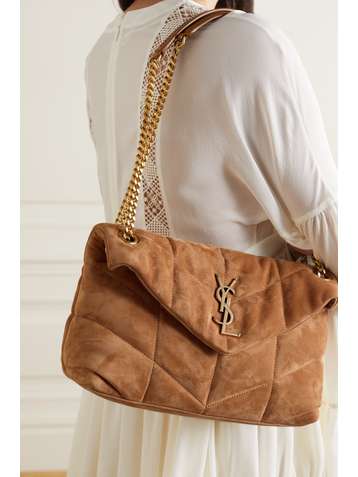 SAINT LAURENT Loulou Puffer small quilted suede shoulder bag