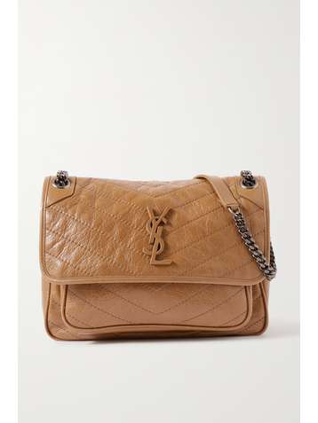SAINT LAURENT Niki medium quilted crinkled-leather shoulder bag