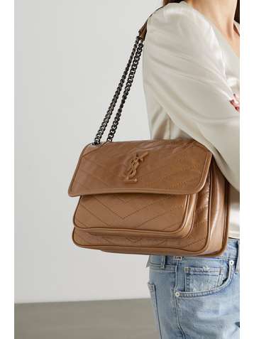 SAINT LAURENT Niki medium quilted crinkled-leather shoulder bag