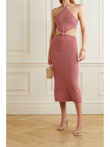 CULT GAIA Cameron twist-front cutout cotton-blend halterneck midi dress