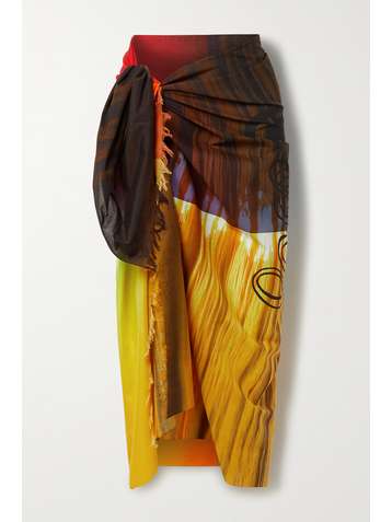 LOEWE + Paula's Ibiza Sunset Pareo aus bedrucktem Baumwoll-Voile mit Fransen