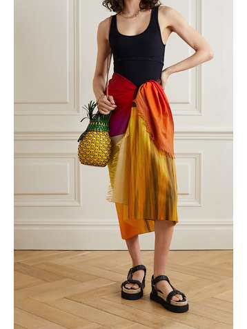 LOEWE + Paula's Ibiza Sunset Pareo aus bedrucktem Baumwoll-Voile mit Fransen
