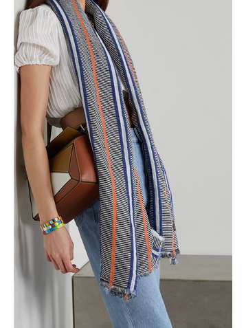 LOEWE + Paula's Ibiza fringed striped linen scarf