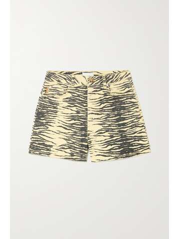 GANNI Tiger-print organic denim shorts