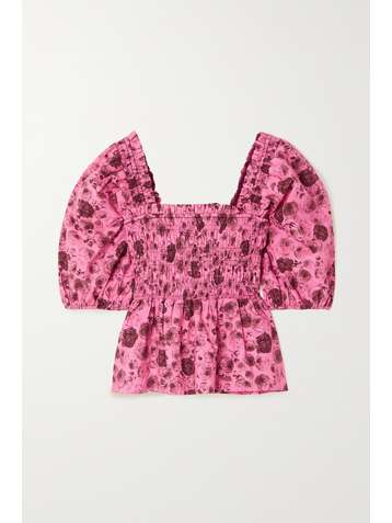 GANNI Bluse aus Biobaumwollpopeline mit Blumenprint und Raffungen