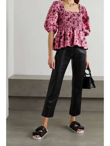 GANNI Bluse aus Biobaumwollpopeline mit Blumenprint und Raffungen