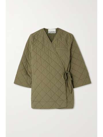 GANNI Quilted canvas wrap jacket