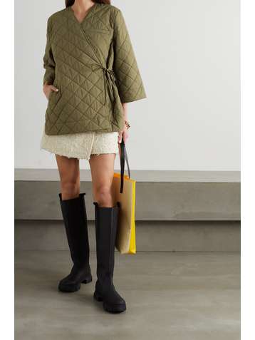 GANNI Quilted canvas wrap jacket