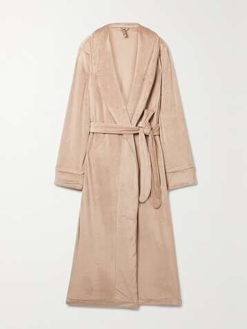SKIMS Velour Long Robe – Honey – Morgenmantel aus Velours