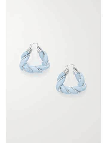 BOTTEGA VENETA Square Twist silver-plated and leather hoop earrings