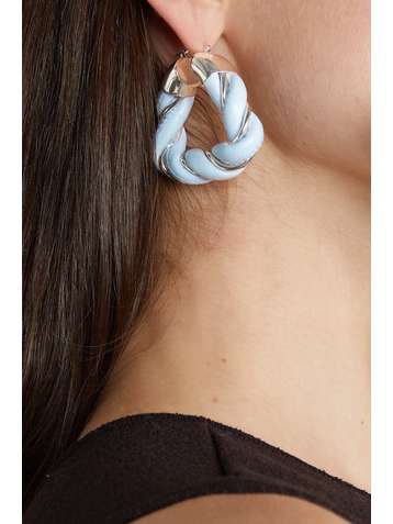 BOTTEGA VENETA Square Twist silver-plated and leather hoop earrings