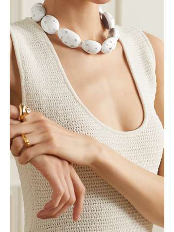 BOTTEGA VENETA Silver, enamel and crystal choker