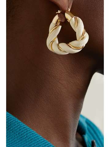 BOTTEGA VENETA Boucles d'oreilles en plaqué or et cuir Square Twist