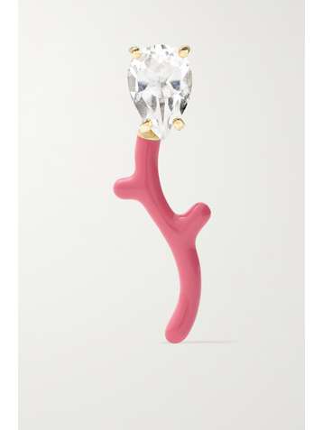 BEA BONGIASCA Foxy 9-karat gold, silver, enamel and rock crystal earring
