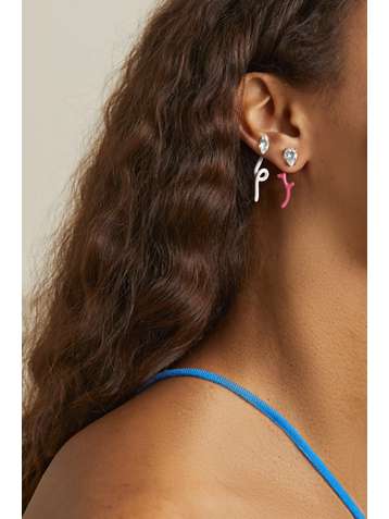 BEA BONGIASCA Foxy 9-karat gold, silver, enamel and rock crystal earring
