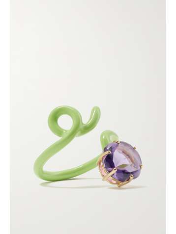 BEA BONGIASCA Flower Funk 9-karat gold, silver, enamel and amethyst ring