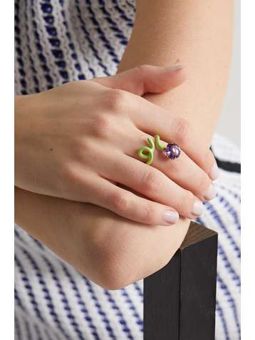 BEA BONGIASCA Flower Funk 9-karat gold, silver, enamel and amethyst ring