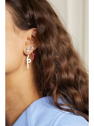 BEA BONGIASCA Groovy 9-karat gold, enamel and rock crystal earring