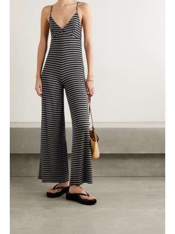 NORMA KAMALI Slip striped stretch-jersey jumpsuit