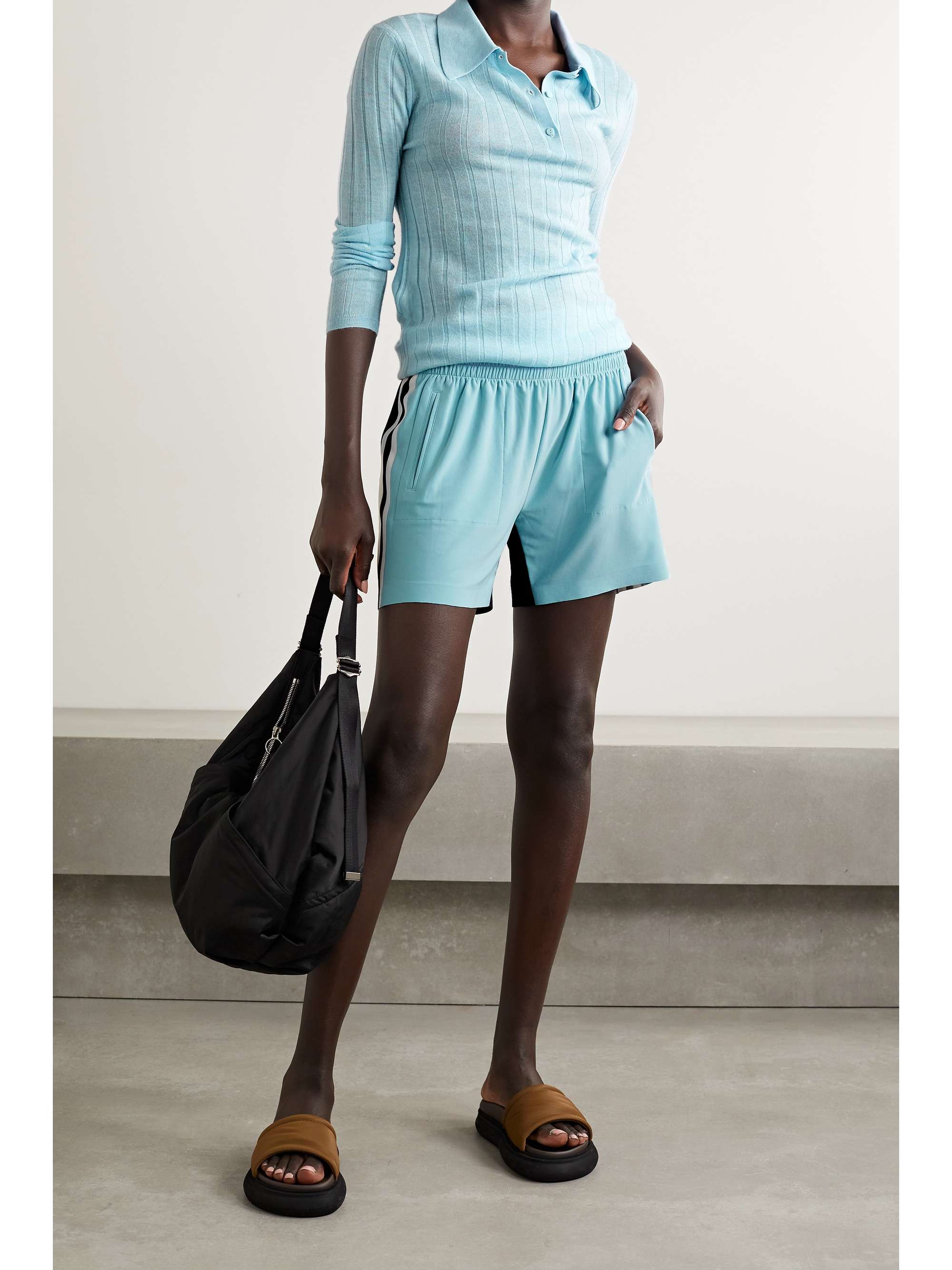 NORMA KAMALI Color-block stretch-jersey shorts