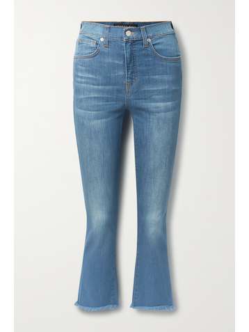 VERONICA BEARD Carly cropped frayed high-rise flared jeans