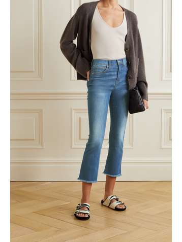 VERONICA BEARD Carly cropped frayed high-rise flared jeans