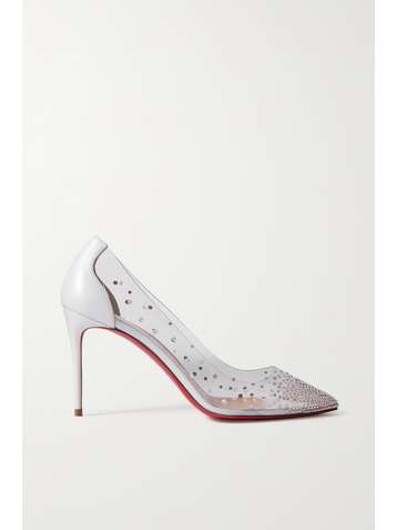 CHRISTIAN LOUBOUTIN Escarpins en cuir et en PVC à cristaux Swarovski Degrastrass 85