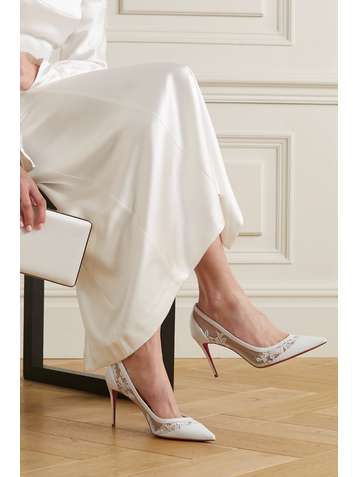 CHRISTIAN LOUBOUTIN Escarpins en cuir, dentelle cordonnet et résille Galativi 85