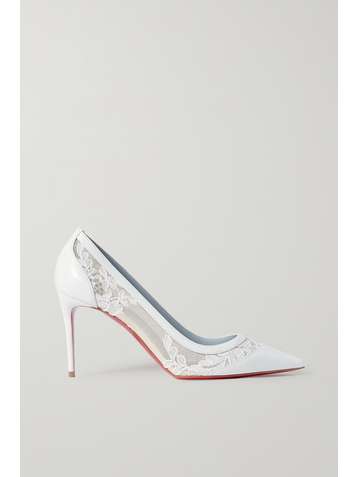 CHRISTIAN LOUBOUTIN Escarpins en cuir, dentelle cordonnet et résille Galativi 85