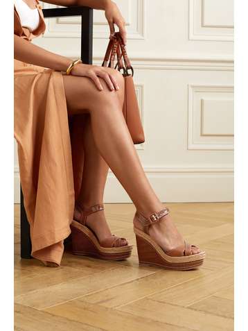CHRISTIAN LOUBOUTIN Almerio 120 smooth and croc-effect leather wedge sandals