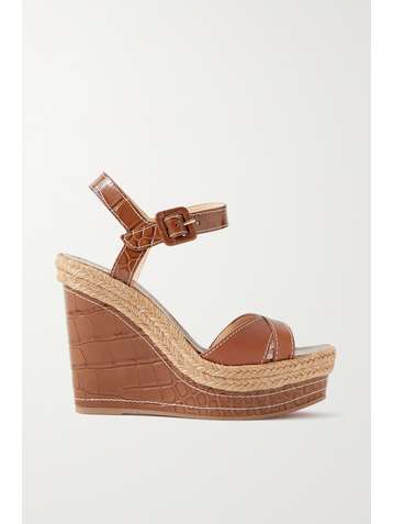 CHRISTIAN LOUBOUTIN Almerio 120 smooth and croc-effect leather wedge sandals