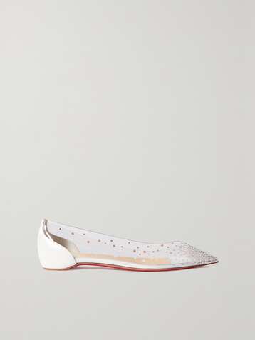 CHRISTIAN LOUBOUTIN Follies flache Schuhe aus PVC und Leder mit Kristallen