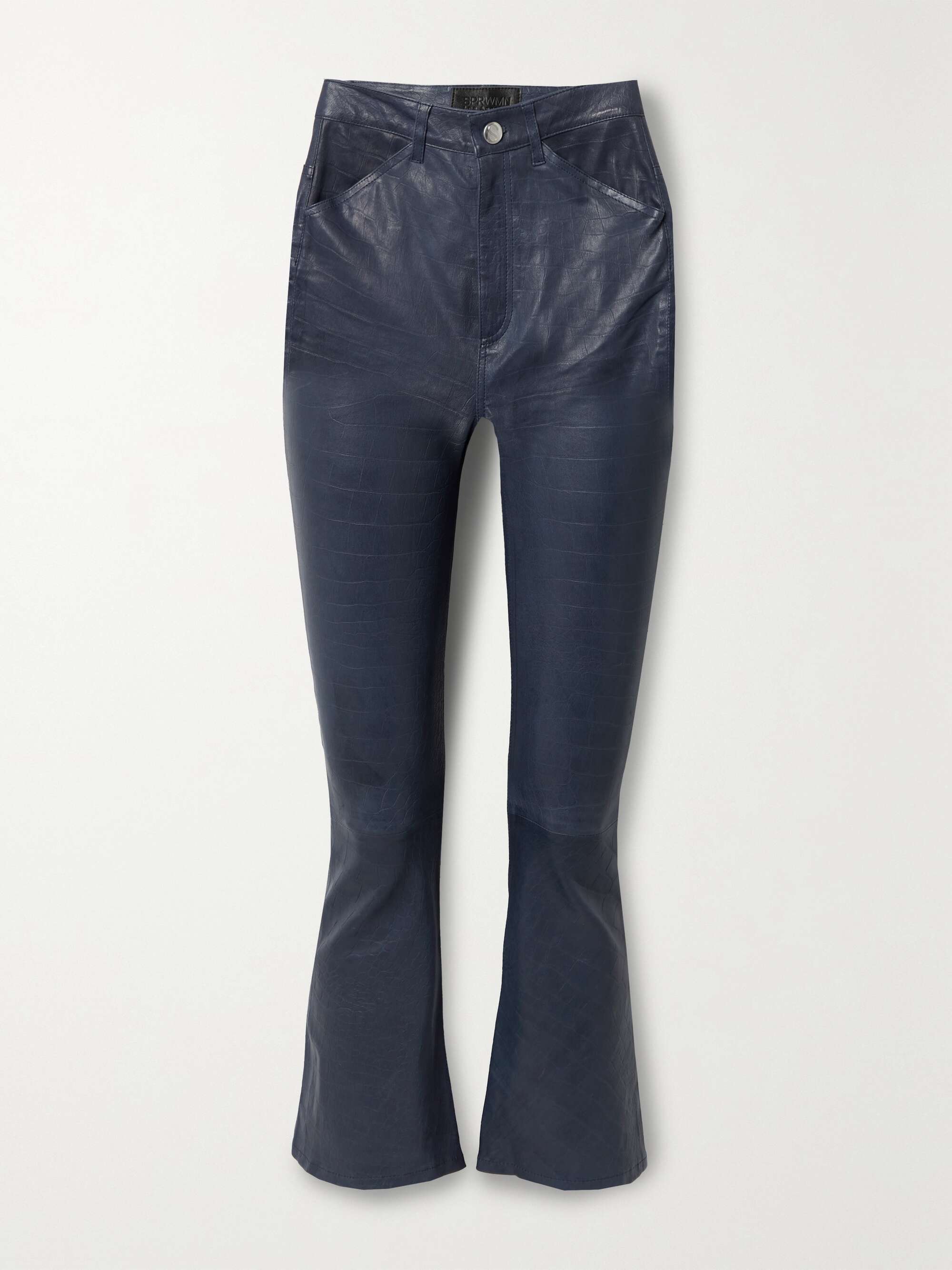 SPRWMN - Cropped croc-effect Leather Flared Pants - Blue - Medium - Net A Porter