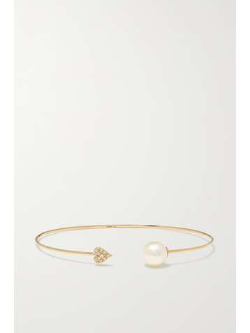 MIZUKI 14-karat gold, pearl and diamond cuff