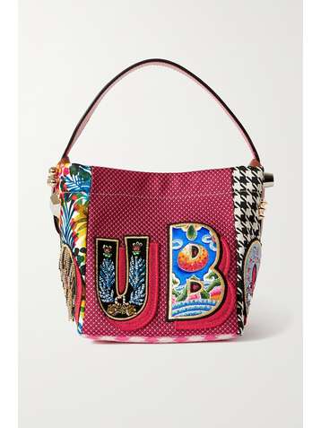 CHRISTIAN LOUBOUTIN Caracaba mini leather-trimmed appliquéd patchwork canvas tote