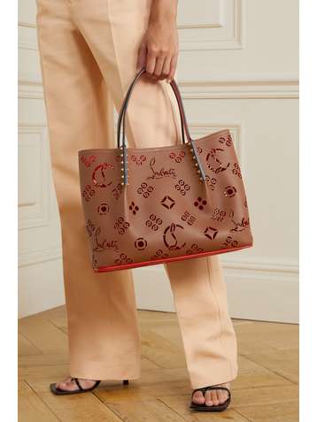 CHRISTIAN LOUBOUTIN Cabarock Loubinthesky small spiked laser-cut textured-leather tote