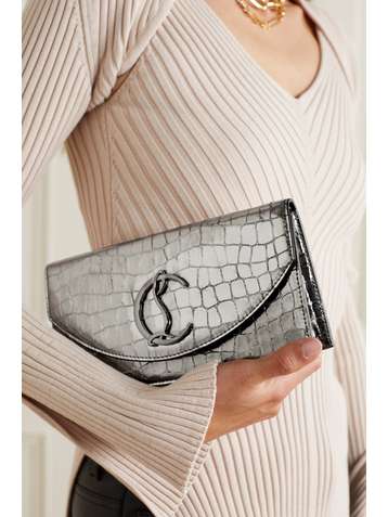 CHRISTIAN LOUBOUTIN Loubi54 Ali metallic croc-effect leather clutch