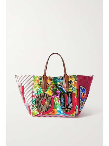 CHRISTIAN LOUBOUTIN Caracaba small leather-trimmed appliquéd patchwork canvas tote