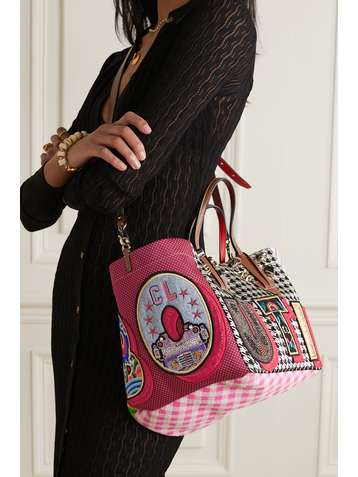CHRISTIAN LOUBOUTIN Caracaba small leather-trimmed appliquéd patchwork canvas tote