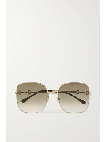 GUCCI EYEWEAR Horsebit-detailed square-frame gold-tone sunglasses