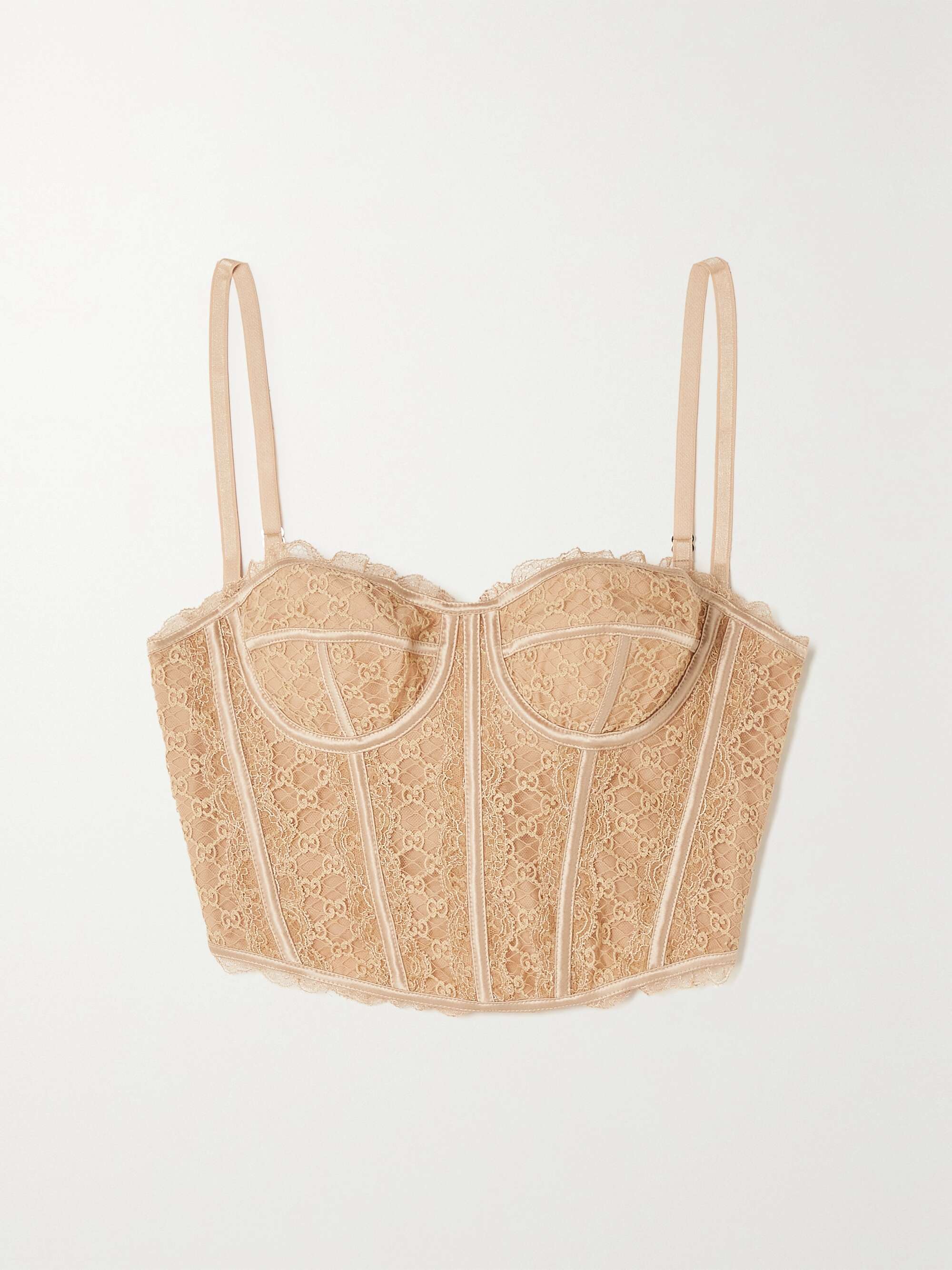GUCCI Love Parade silk-blend satin-trimmed lace bustier top | NET-A-PORTER